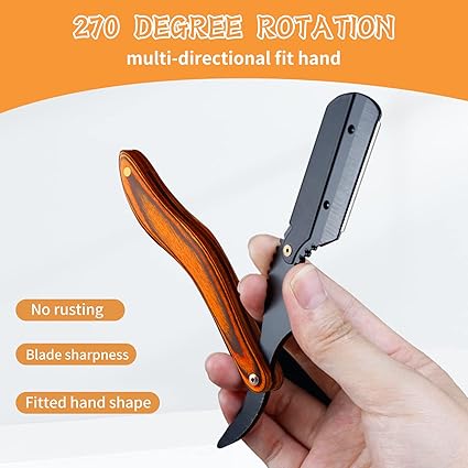 Crocodile Folding Barber Razor 6 Inch - Wooden Handle Straight Shaving Razor