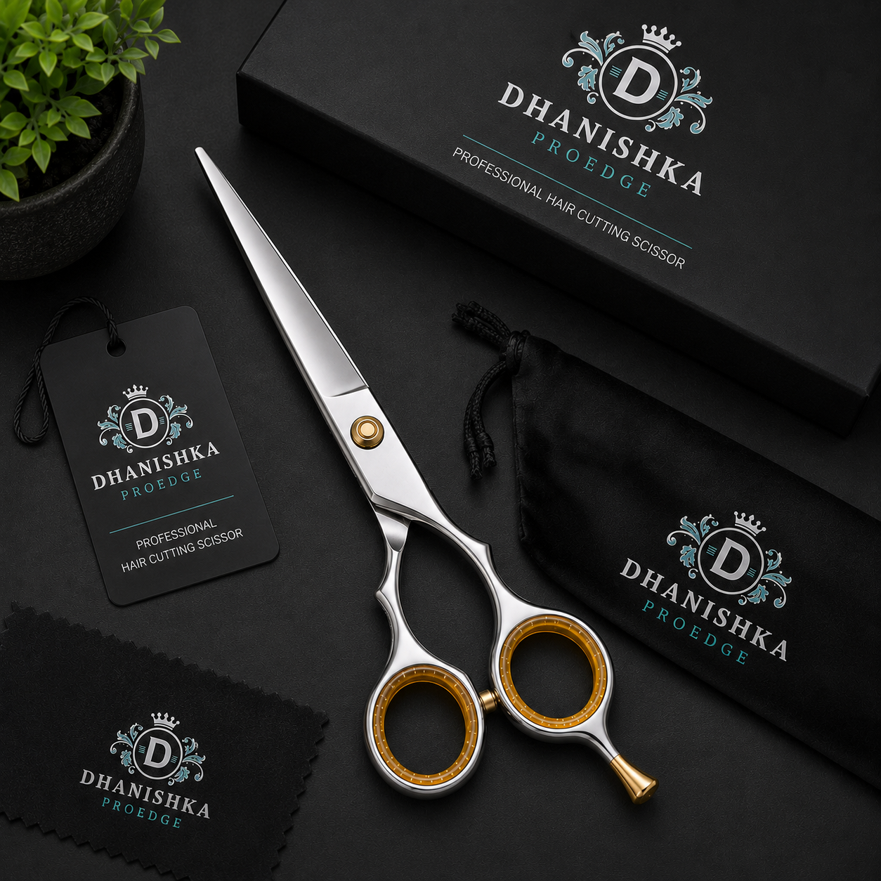 Dhanishka ProEdge Professional Hair Cutting Scissor 6 Inch Stainless Steel Barber Salon Hairdressing Scissors with Ergonomic Handle, Fixed Finger Rest