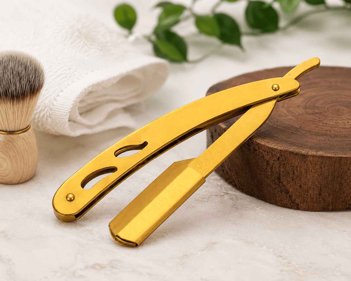 Elegant Golden Straight Razor Ustra for Men Professional Barber Shaving Razor Beard Styling Tool