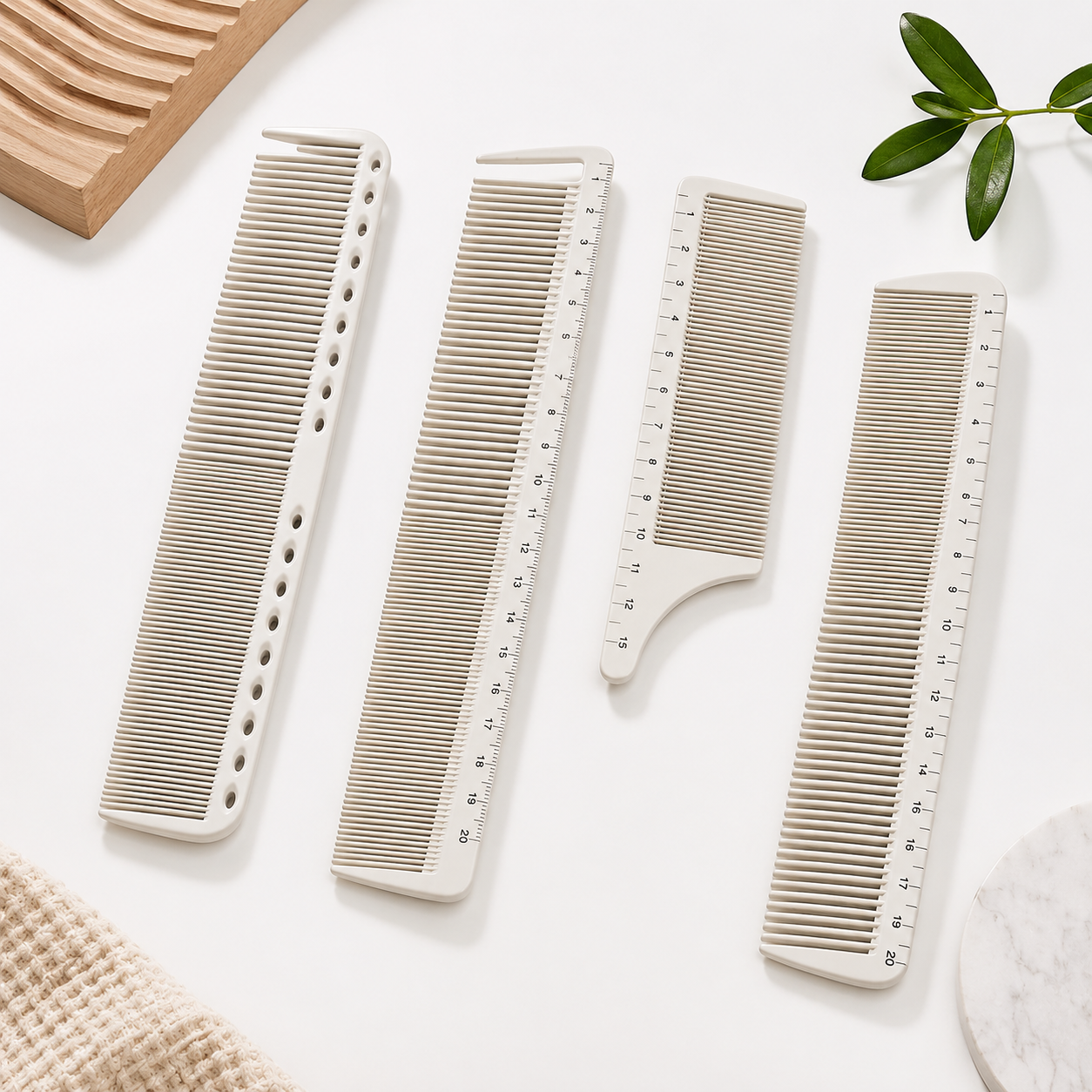 Professional Salon Cutting Comb Set with Measuring Scale | Anti-Static Barber Hair Comb Kit for Styling & Hair Cutting