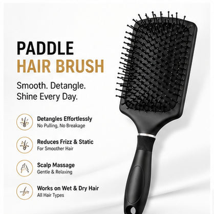 Salon-quality anti-static paddle hair brush for smooth and frizz-free styling
