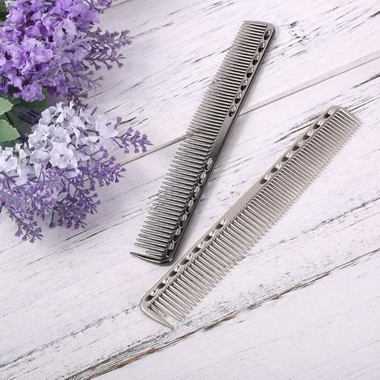 Stainless Steel Hair Cutting Comb Pack of 2 - Metal Barber Salon Comb