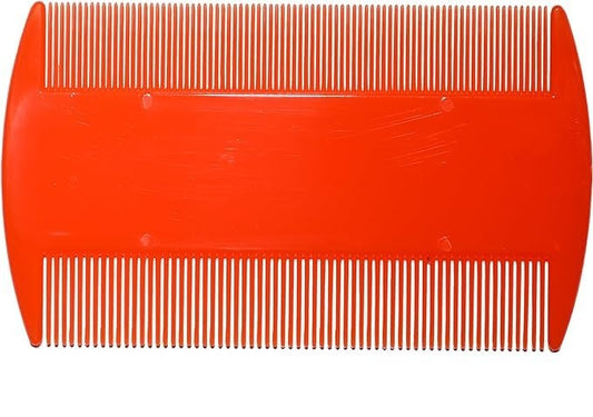 A bright orange plastic hair detangling comb shown from the front on a plain white background.
