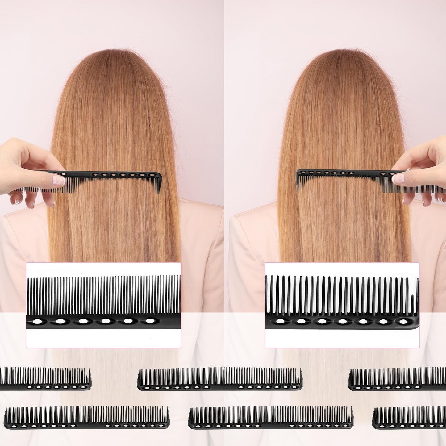 Professional Barber Cutting Comb Set of 4 – Anti-Static Carbon Hair Combs for Salon Styling, Heat Resistant Hair Cutting Combs with Grip Holes