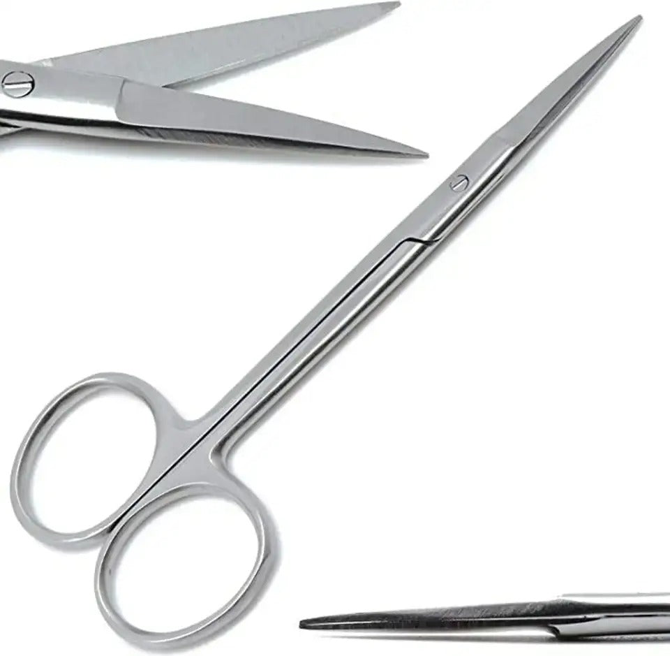 Pair of silver scissors on a white background