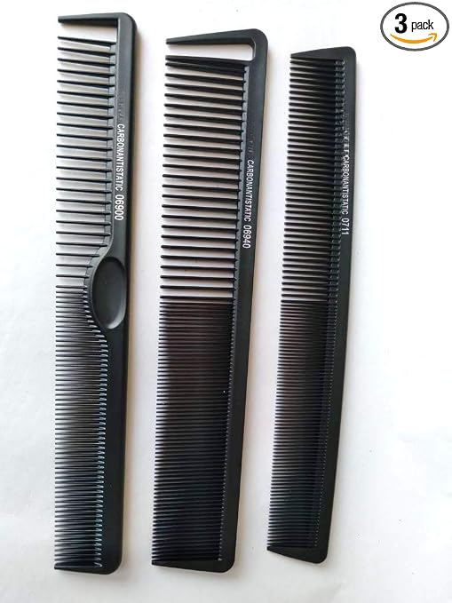 Professional Carbon Anti-Static Hair Comb Set of 3 Barber Cutting Styling Combs for Salon, Hairdressing and Home Use