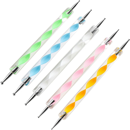 Professional Nail Art Dotting Tools Set – 5 Double-Ended Acrylic Marble Handle Tools for Nail Design, Mandala & Craft Work