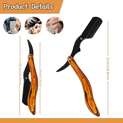 DHANISHKA Crocodile-Shape Folding Barber Razor 6" – Wooden Handle Straight Shaving Razor