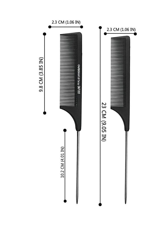 Carbon Rat Tail Comb – Anti-Static Sectioning Comb (Pack of 2 / 4 / 6) | Dhanishka ProEdge