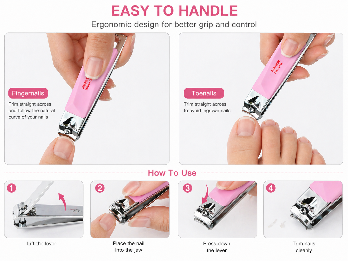 Set of 4 Premium Nail Clippers with Stylish Protective Cover – Sharp Stainless Steel Nail Cutter for Manicure & Pedicure – Durable, Ergonomic Design for Men & Women