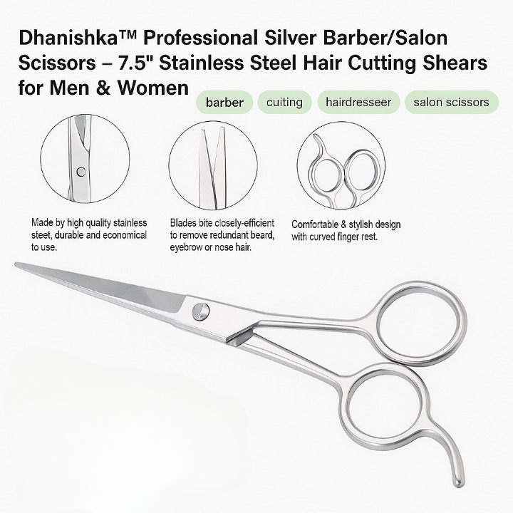 Dhanishka™ Stainless Steel Hair Cutting Scissors – Professional Barber & Salon Shears (6.5" / 7.5")