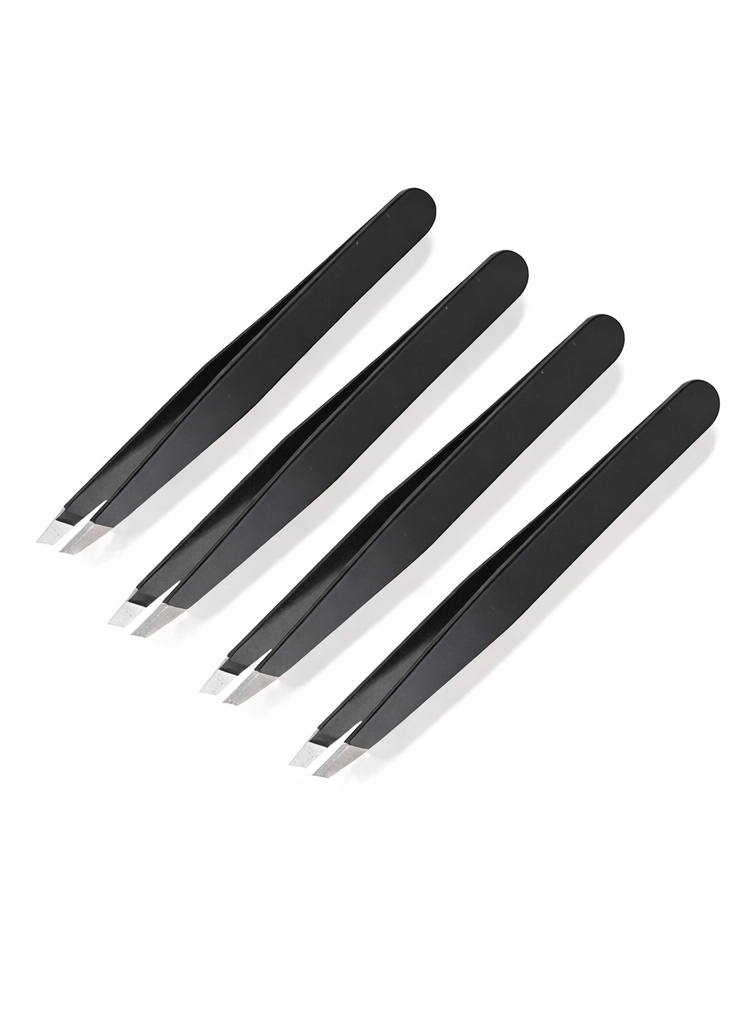 Professional Slant Tip Eyebrow Tweezers 4" – Precision Hair Removal Forceps (Black)
