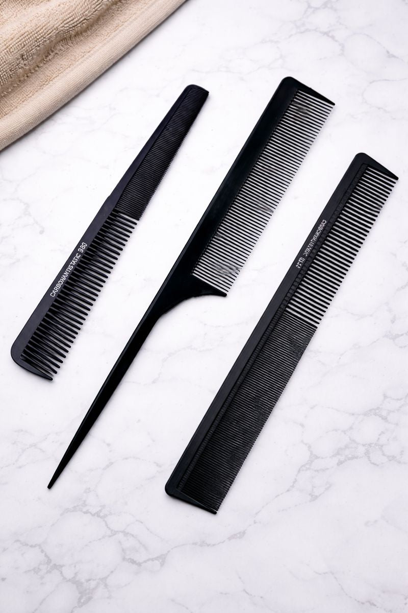 Professional Carbon Anti-Static Hair Comb Set – Precision Cutting, Styling & Sectioning (Set of 3)