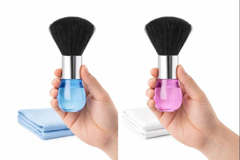 Professional Salon Duster Brush – Soft Neck & Hair Cleaning Brush (Pink / Blue)