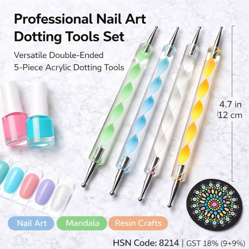 Professional Nail Art Dotting Tools Set – 5 Double-Ended Acrylic Marble Handle Tools for Nail Design, Mandala & Craft Work