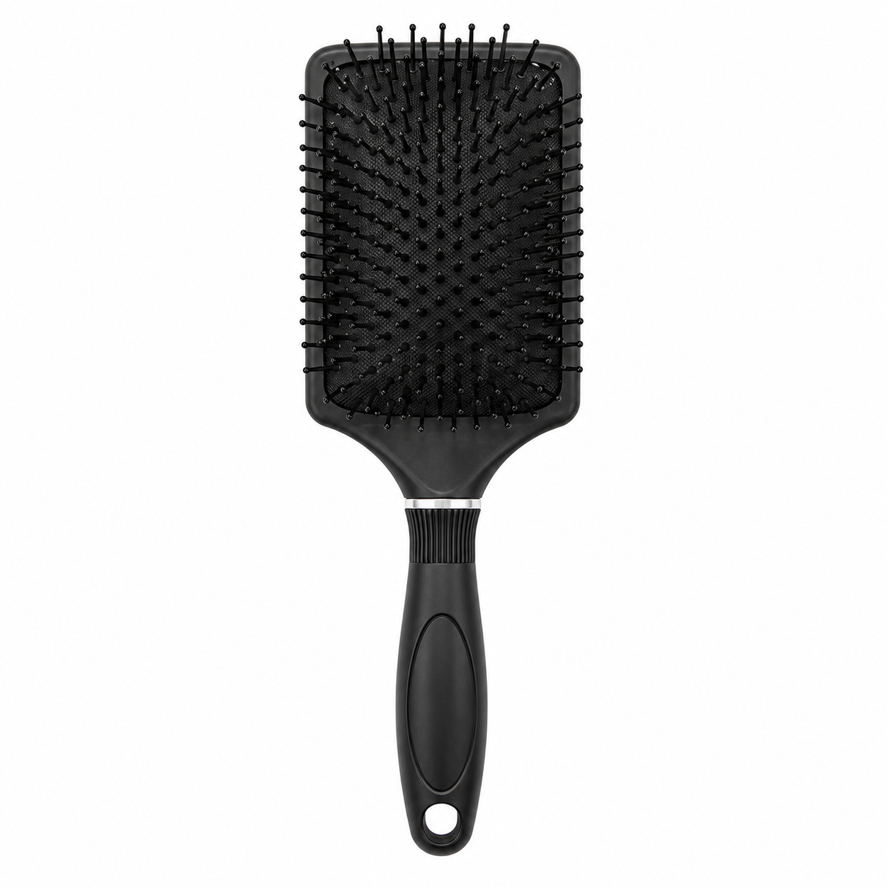 Black detangling paddle hair brush for all hair types with ergonomic handle