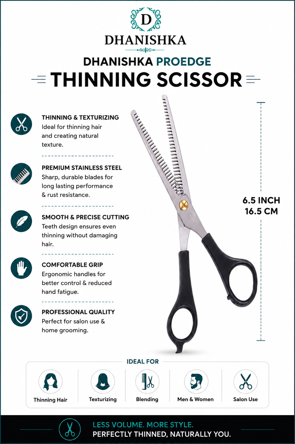 6.5 Inch Double Thinning Hair Cutting Scissors – Stainless Steel Salon & Barber Shears | Dhanishka