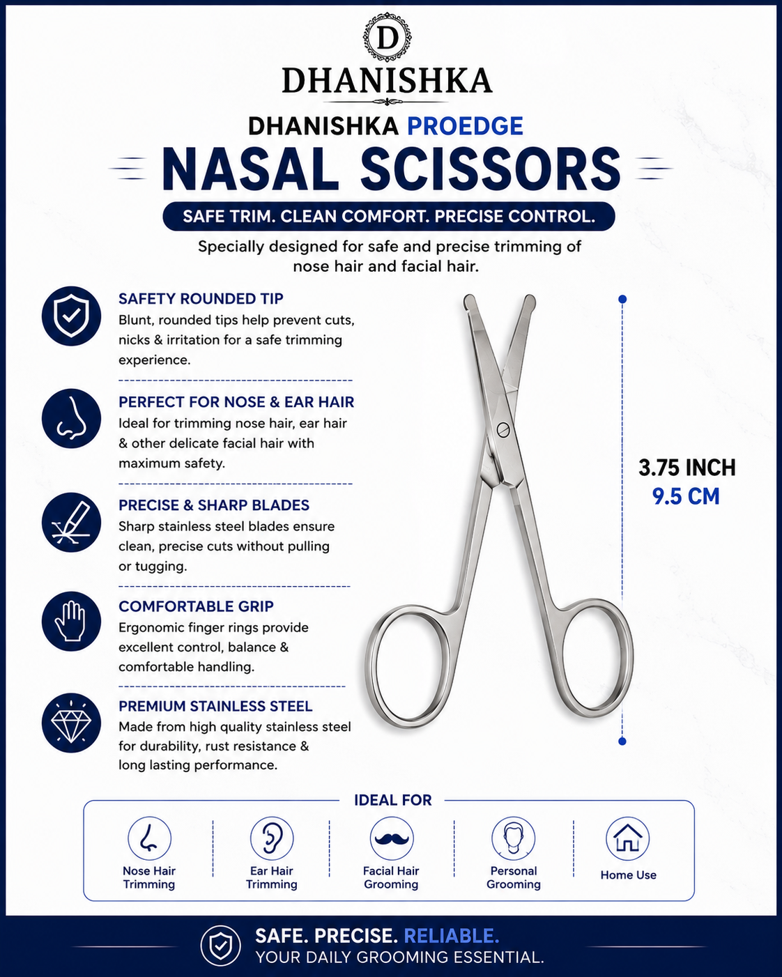 4 Inch Curved Nose Scissors Stainless Steel Nose Hair & Toenail Trimming Scissors for Men & Women