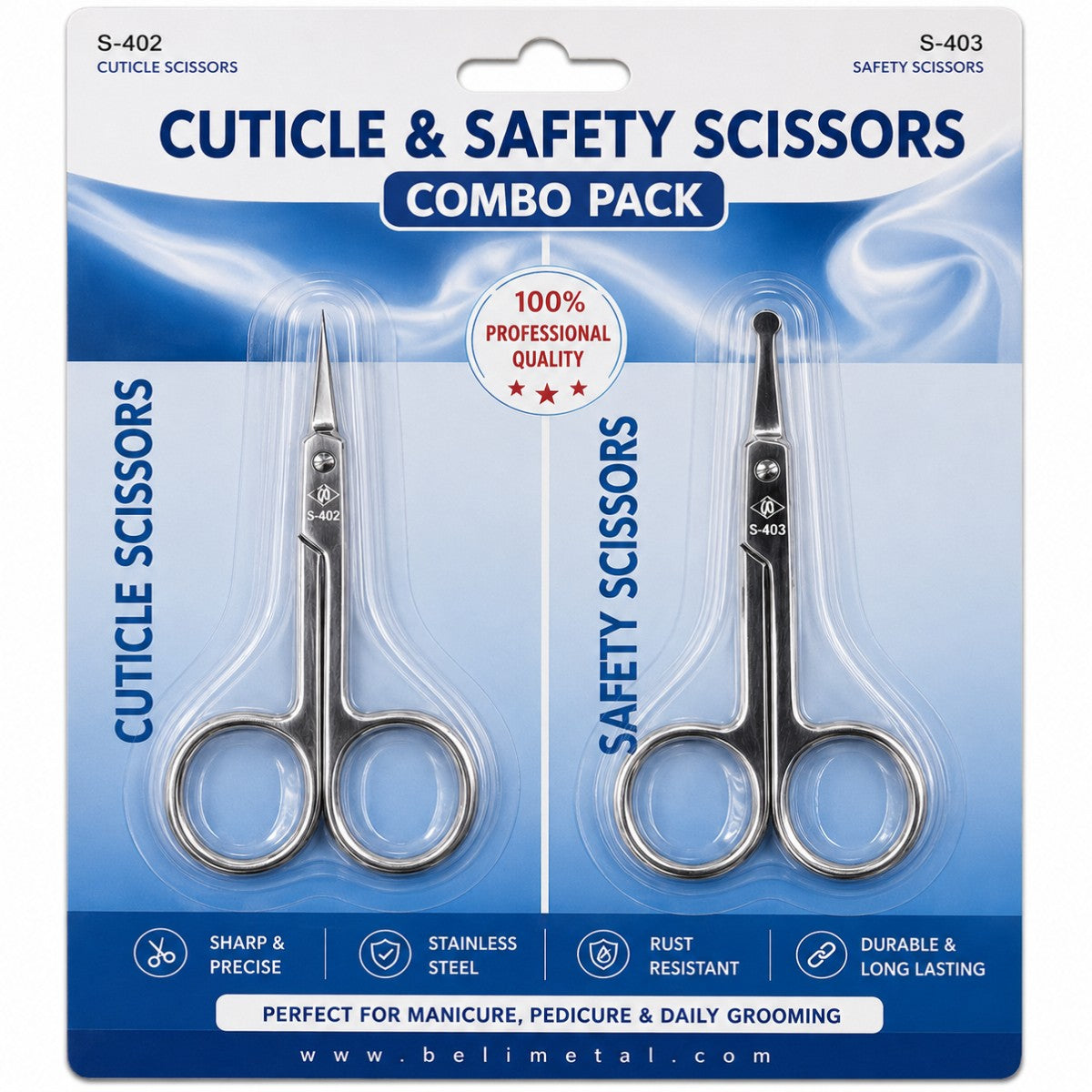 Imported Cuticle & Safety Scissors Combo Pack – Professional Stainless Steel Manicure Grooming Scissors (Pack of 2)