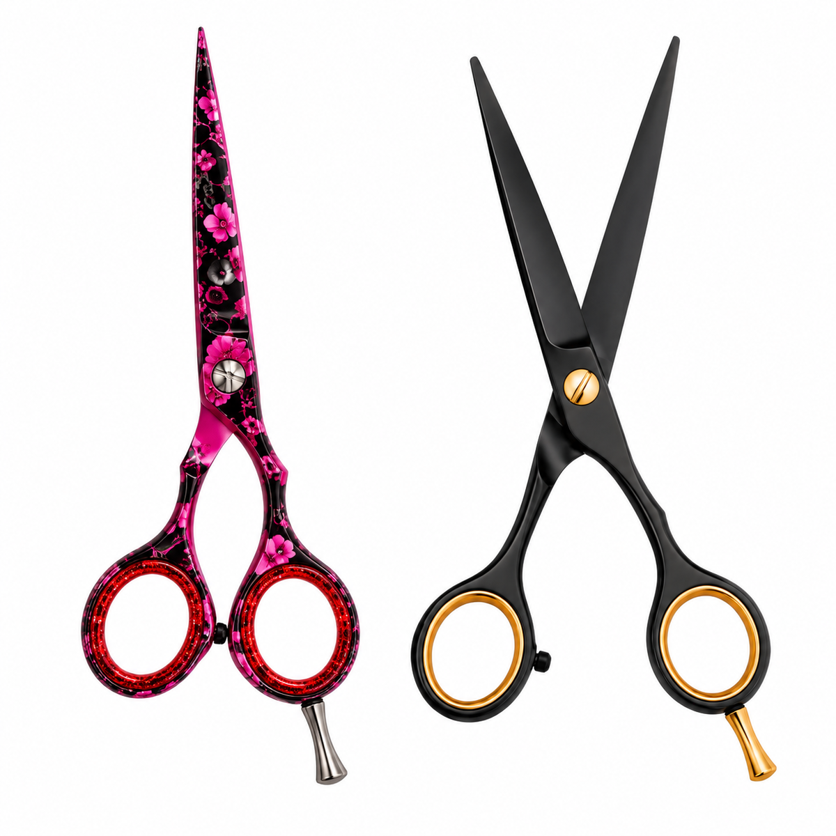 Professional Salon Scissors Combo – Pink Floral 6 Inch &amp; Black Gold 6.5 Inch