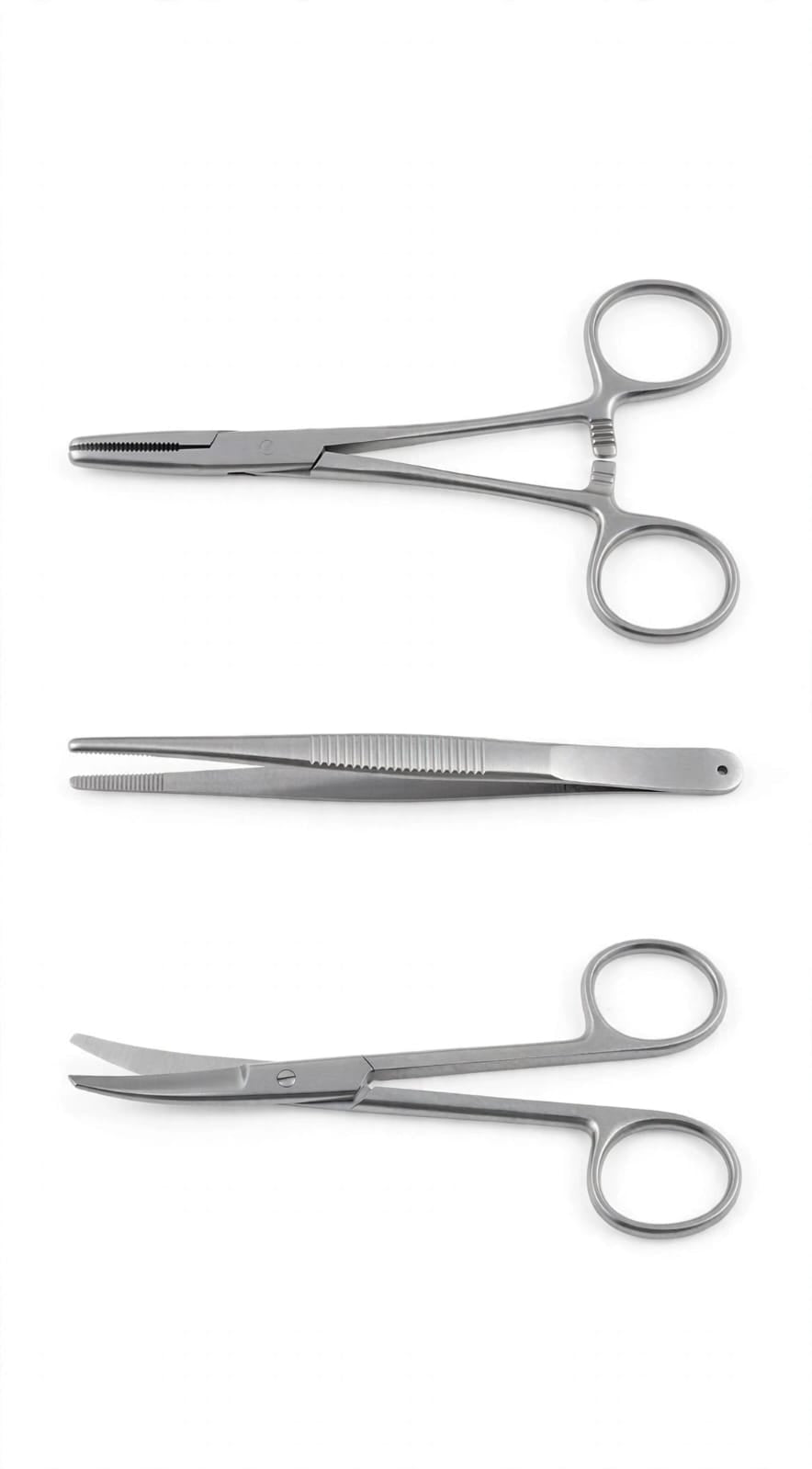 Stainless Steel Surgical Set of 3 - Artery Forceps Straight 6 Inch, Dressing Forceps Straight 6 Inch and Dressing Scissors Curved 6 Inch - For Hospital, Clinic, First Aid