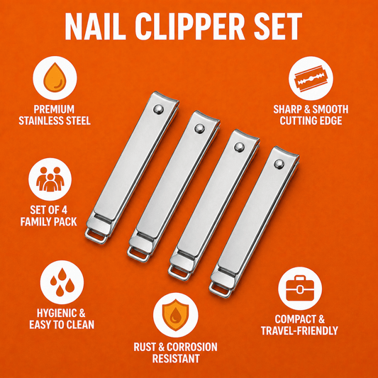 Premium Stainless Steel Nail Clipper Set (Pack of 4) – Sharp & Smooth Cutting Edge, Rust-Resistant, Heavy Duty Nail Cutters for Men, Women & Family Use – Travel Friendly Grooming Kit