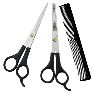 Set of scissors and a comb on a white background