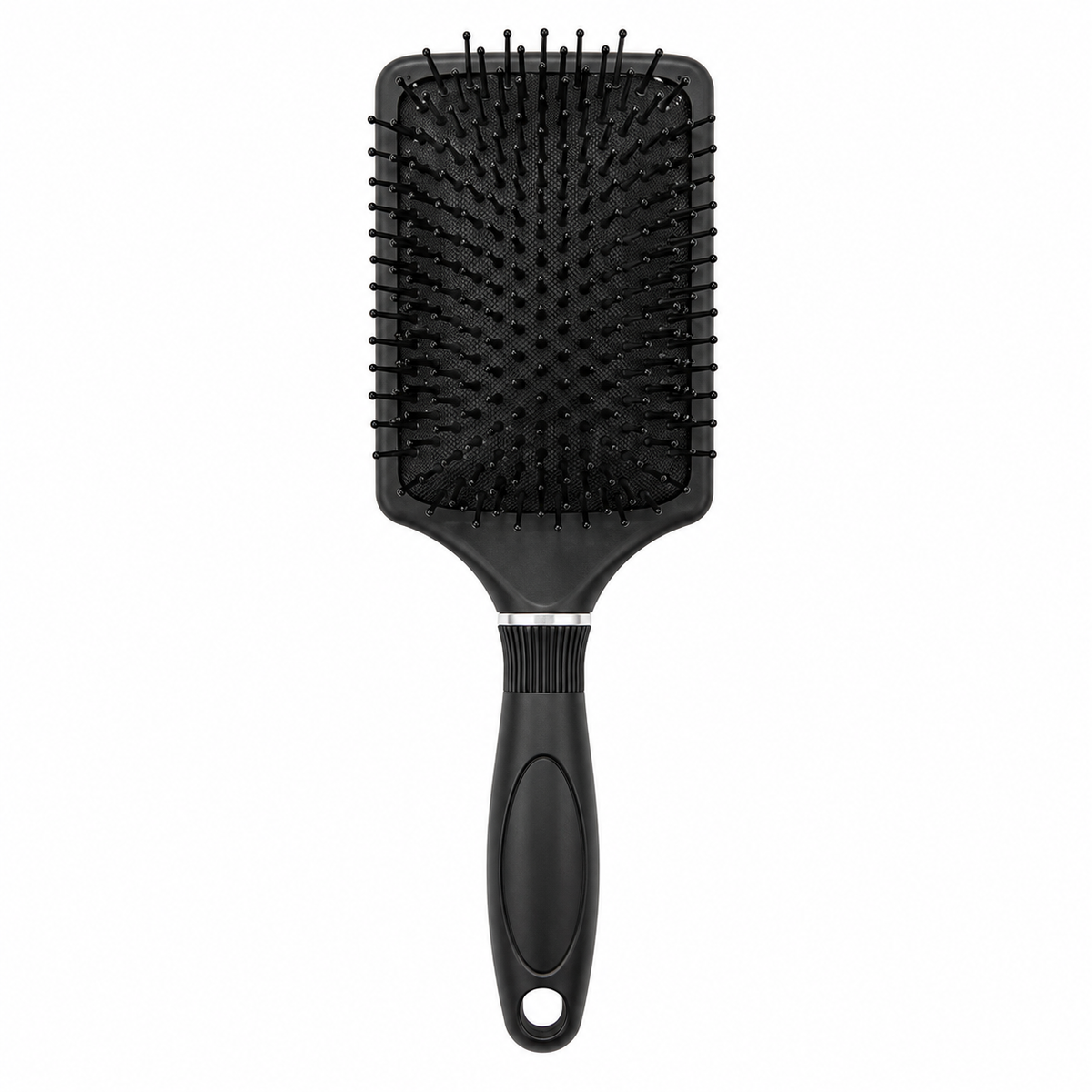 Black detangling paddle hair brush for all hair types with ergonomic handle