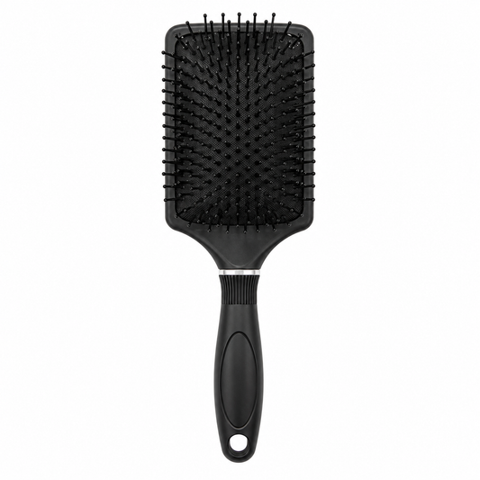 Black detangling paddle hair brush for all hair types with ergonomic handle