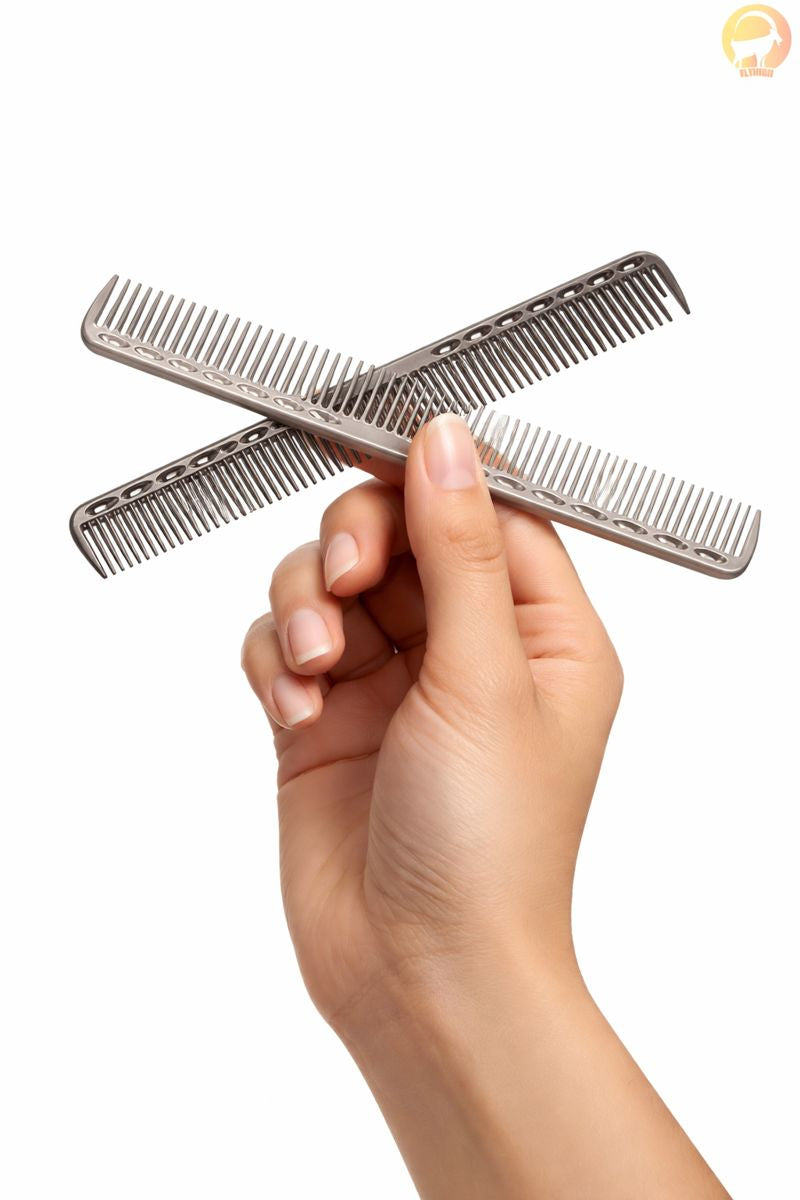 Stainless Steel Hair Cutting Comb Pack of 2 - Metal Barber Salon Comb