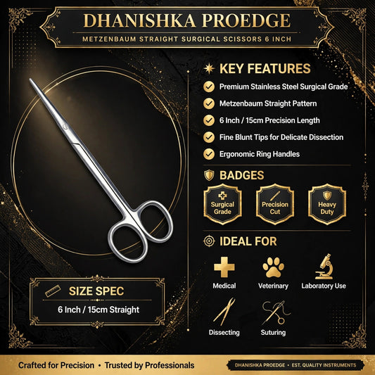 Dhanishka Proedge Metzenbaum Scissors Straight Curved 6" | Stainless Steel