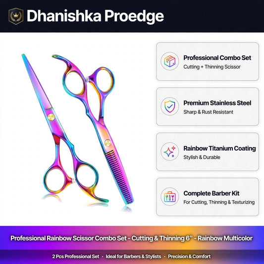 Hair Cutting & Thinning Scissors Set 6 Inch Rainbow - Barber Shears Set