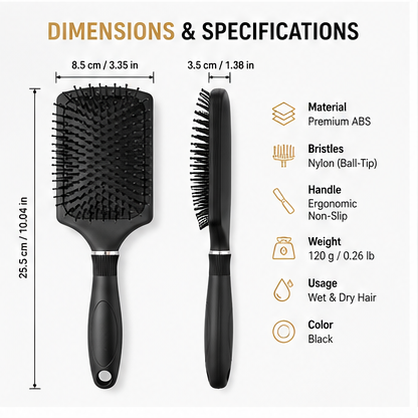 Premium Paddle Hair Brush for Women & Men | Gentle Detangling, Anti-Frizz & Anti-Static | Soft Cushion Hair Brush for Wet & Dry Hair, Curly, Straight & Thick Hair