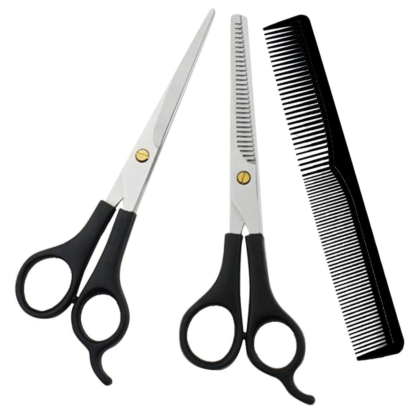 Professional Barber Scissors Set with Thinning Scissors & Carbon Hair Cutting Comb | Salon Hairdressing Kit (Pack of 3)