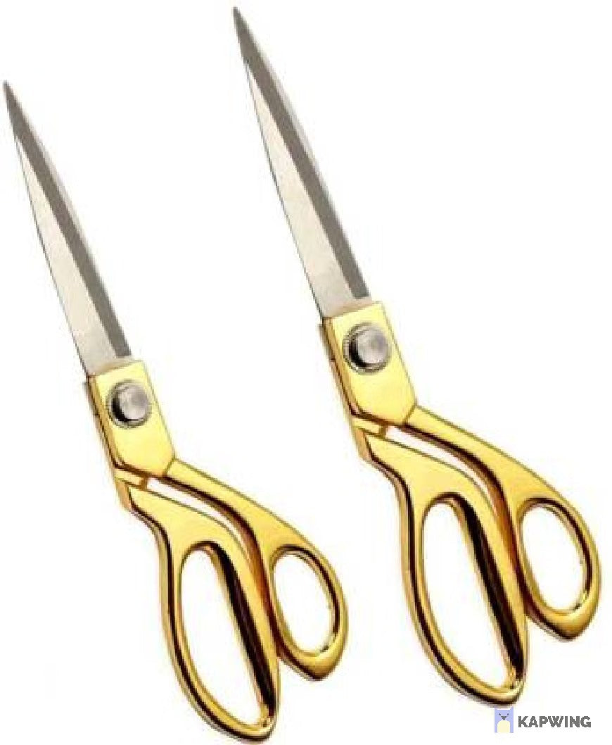 Professional Golden Steel Tailoring Scissors (Pack of 2) – 9.5″ & 10.5″ Heavy Duty Fabric Cutting Scissors for Tailors & Designers