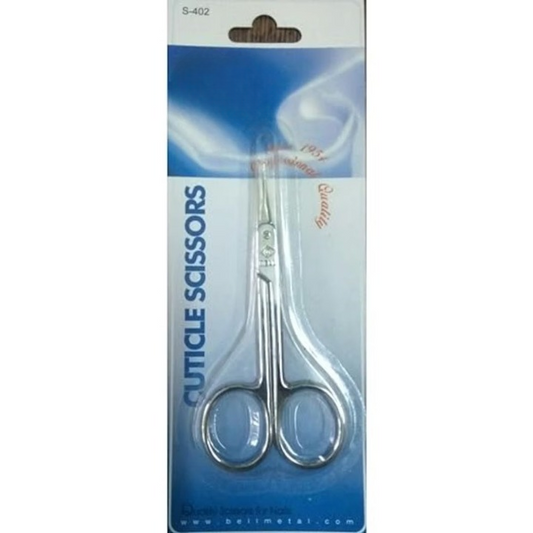 Packaged cuticle scissors with a blue background