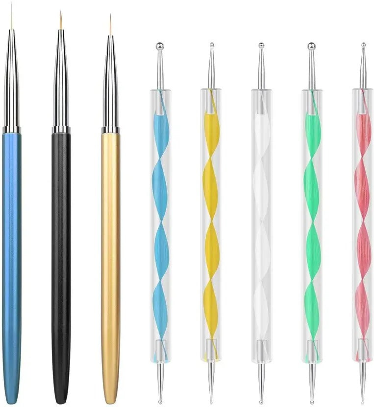 Professional Nail Art Dotting & Painting Tools Set – 8 Pieces Double-Ended Dotting Pens & Fine Detail Brushes for Nail Design, Mandala & DIY Crafts