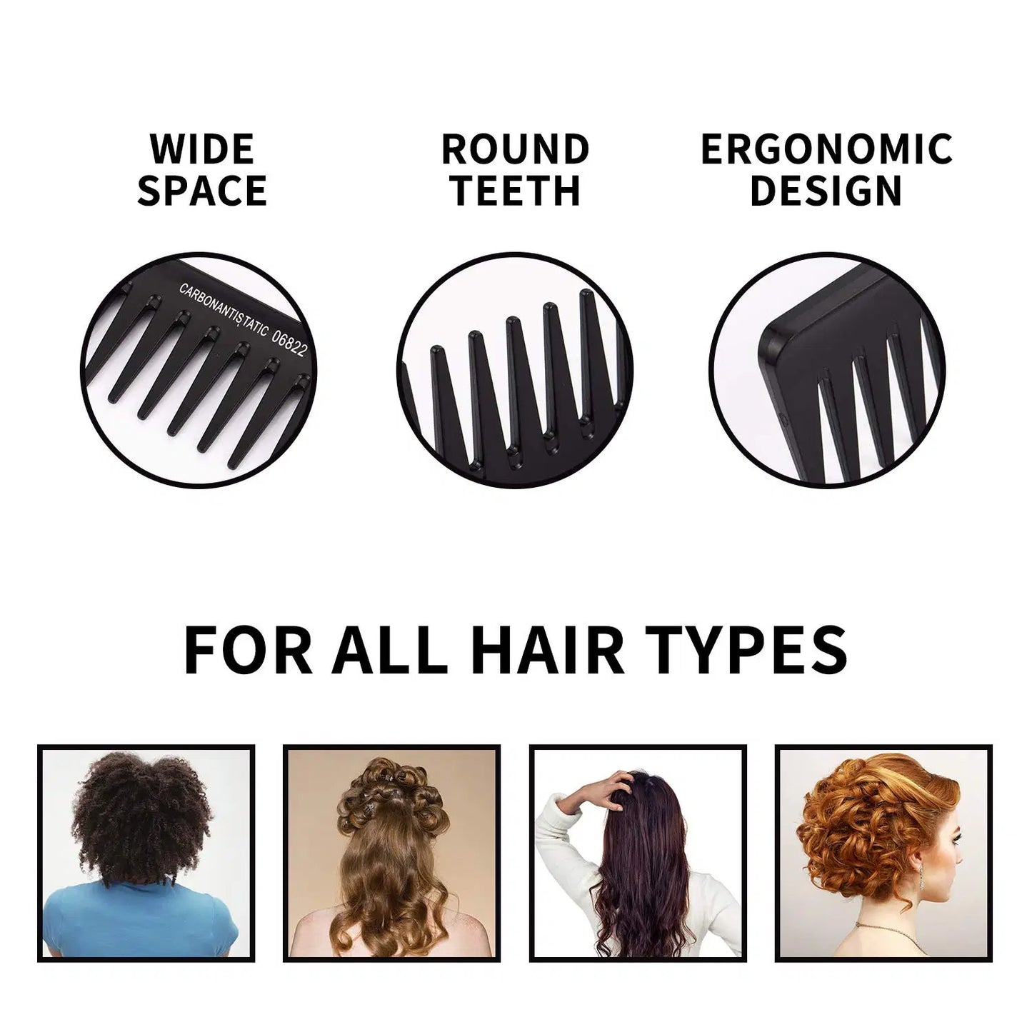 Professional Carbon Anti-Static Wide Tooth Rake Comb – Detangling & Styling