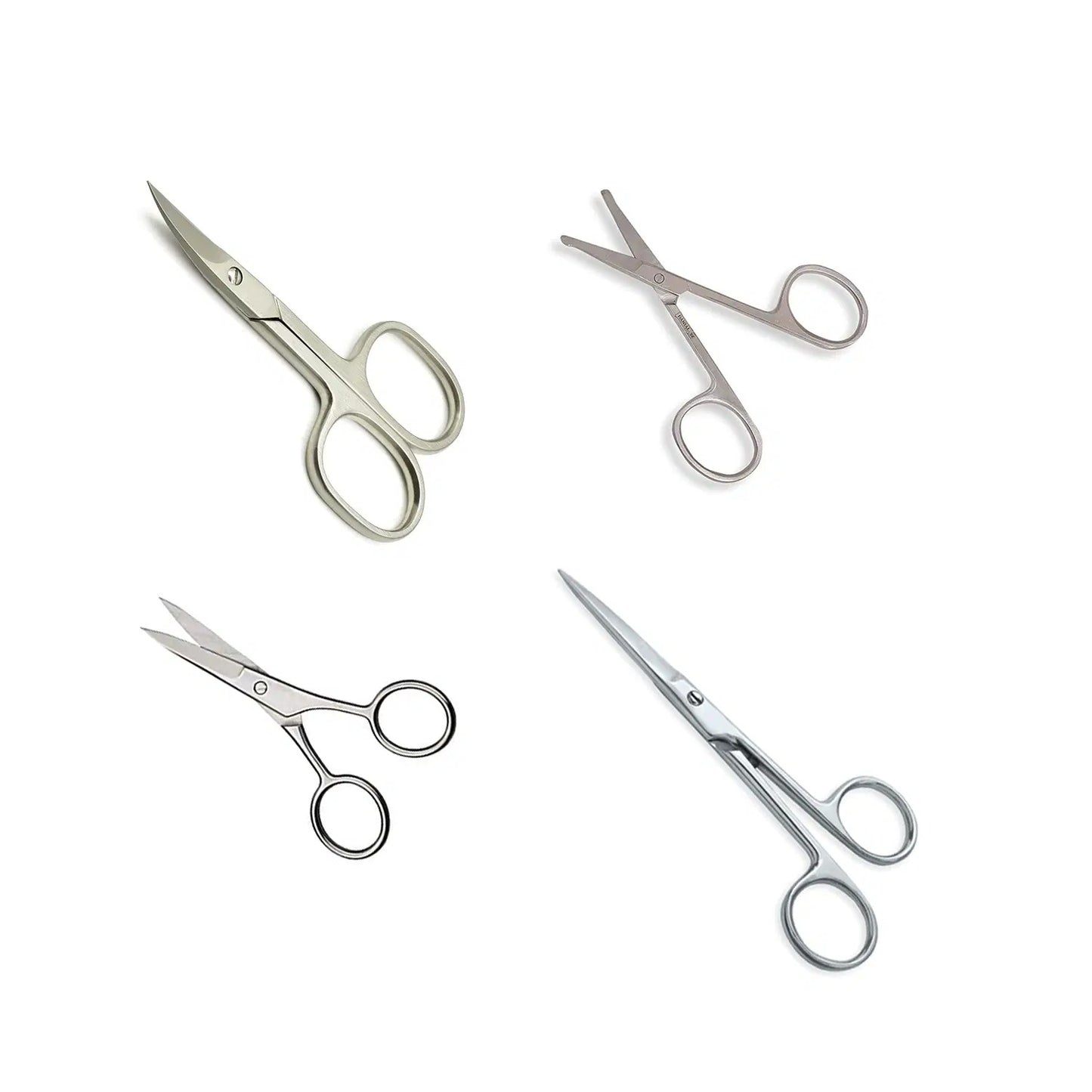 4-Piece Stainless Steel Precision Scissors Set | Curved, Straight, Safety & Stitch Scissors for Grooming, Embroidery & Personal Care