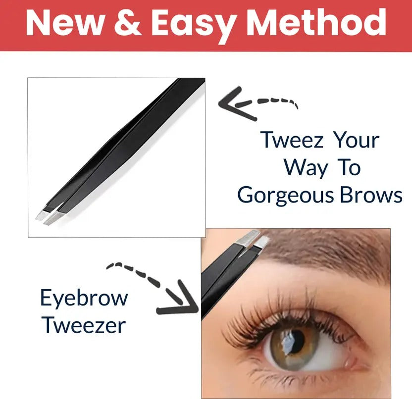 Professional Slant Tip Eyebrow Tweezers 4" – Precision Hair Removal Forceps (Black)