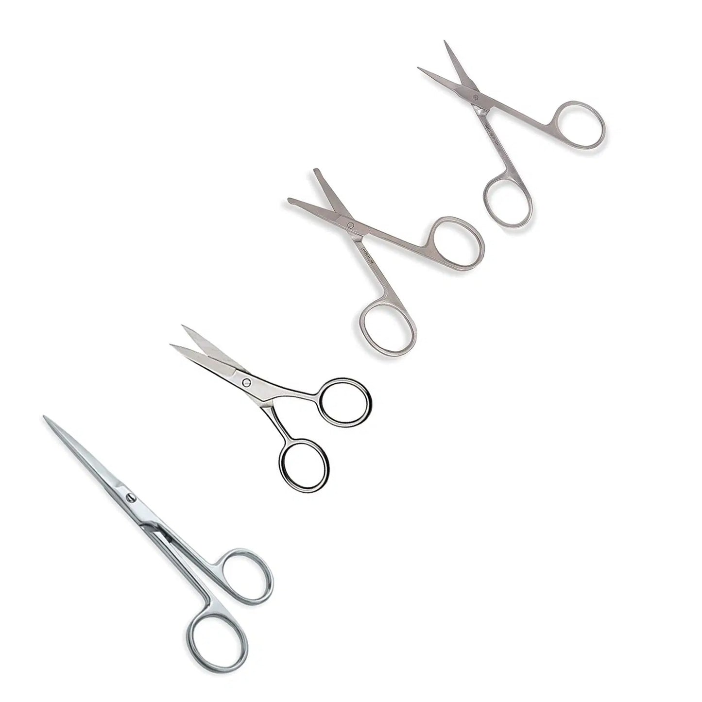 4-Piece Stainless Steel Precision Scissors Set | Curved, Straight, Safety & Stitch Scissors for Grooming, Embroidery & Personal Care