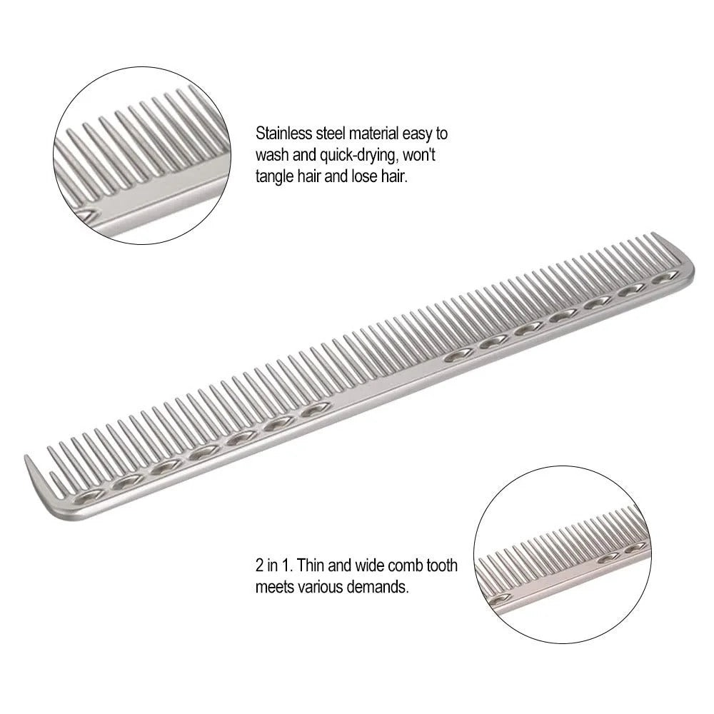 Professional Stainless Steel Tail Comb Set Barber Hair Cutting Comb Carbon Fiber Styling Comb Fine Tooth Salon Comb for Hair Styling Grooming