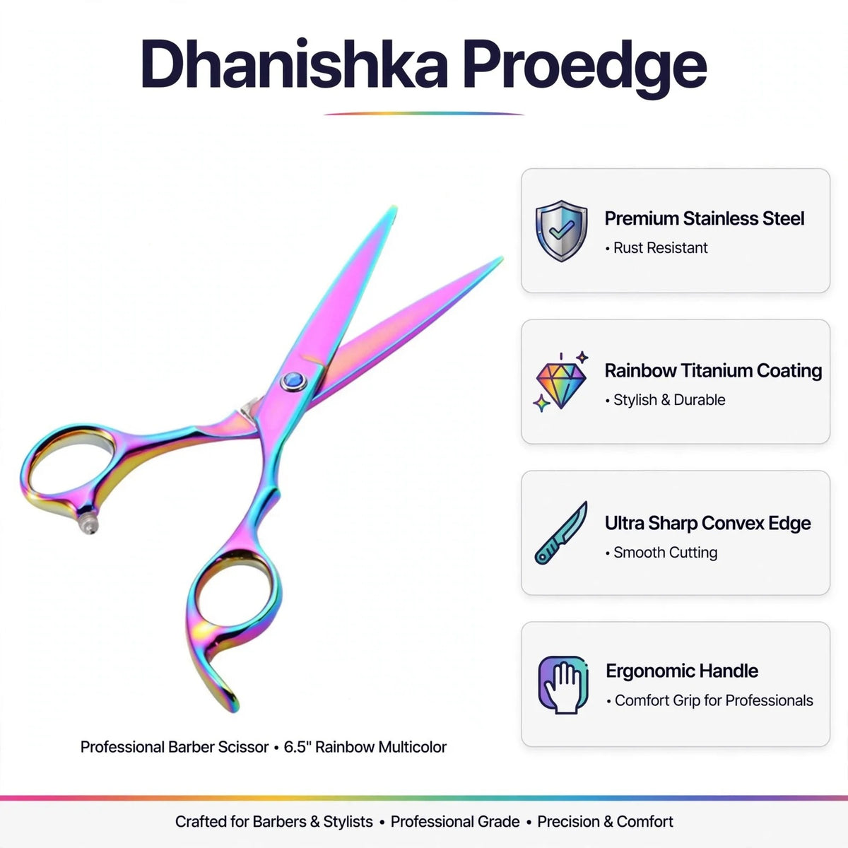 Professional Hair Cutting Scissors Set  5.5" – Black & Rainbow Stainless Steel Salon Shears