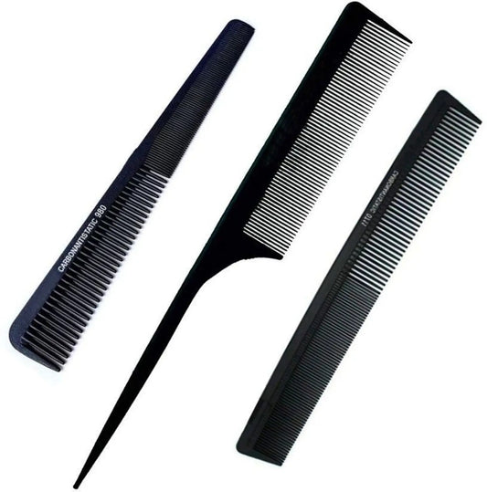 Carbon Anti-Static Hair Comb Set of 3 - Cutting Styling Sectioning Combs