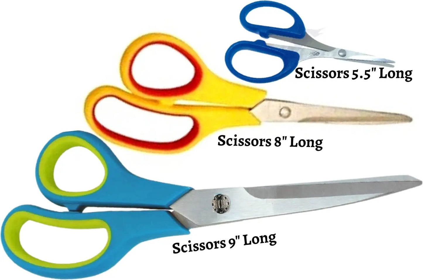 Multipurpose Scissors Set (5.5", 8", 9") – Heavy Duty Stainless Steel Cutting Scissors for Tailoring, Office, Kitchen & Craft
