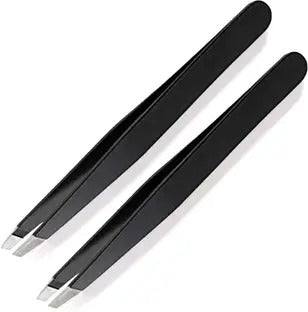 Professional Slant Tip Eyebrow Tweezers 4" – Precision Hair Removal Forceps (Black)