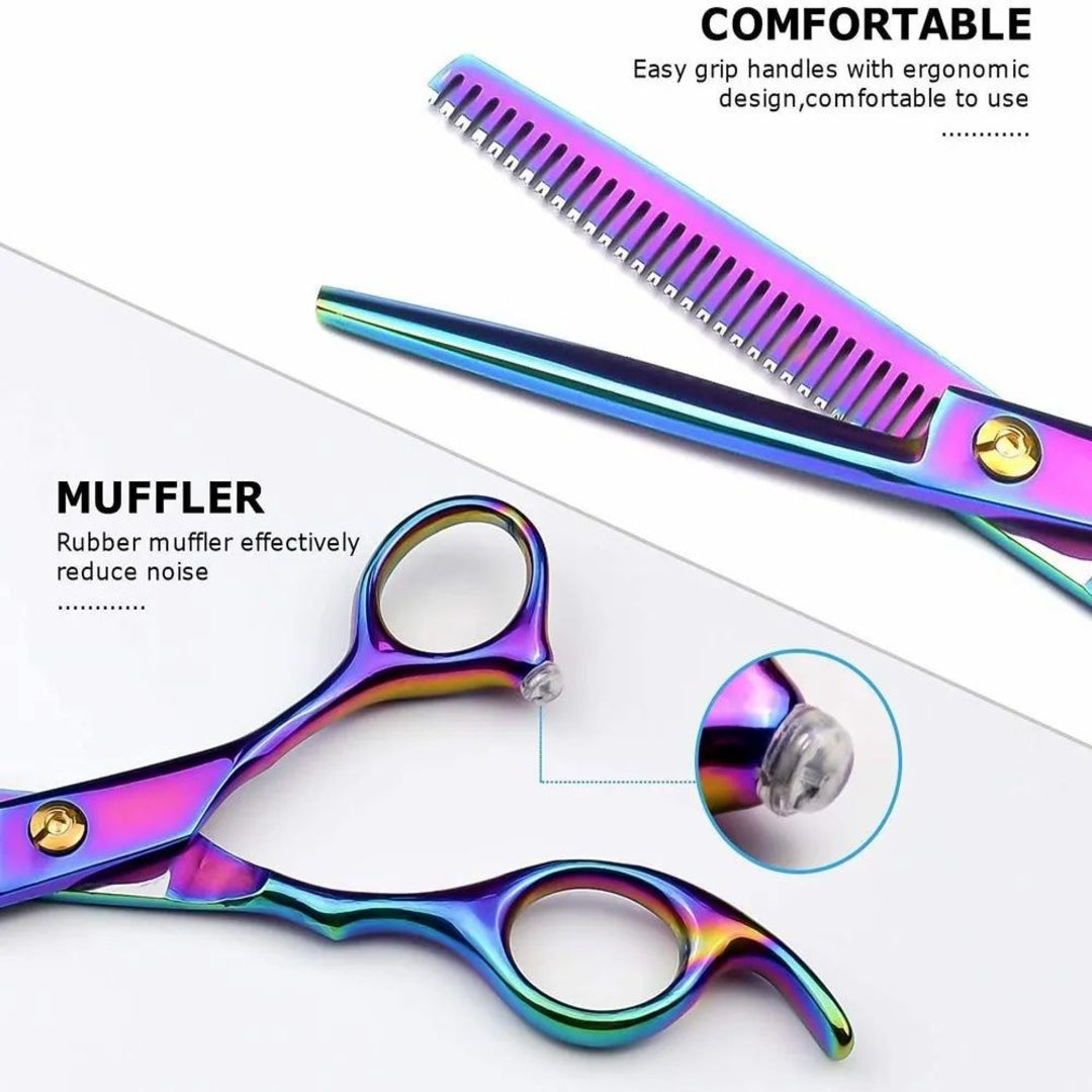6 Inch Professional Hair Cutting & Thinning Scissors Set – Stainless Steel Barber Shears with Thinning Comb (Rainbow Finish)